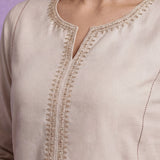 Ivory Cotton Blend Embroidered Kurta Set