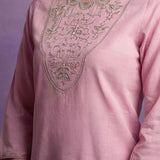 Pink Embroidered Cotton blend Kurta Set