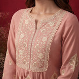Zari Pink Mirror Work Cotton Kurta Set