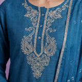 Blue Embroidered Straight Suit Set with Dupatta