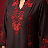Brown Embroidered Cotton Blend Everyday Kurta