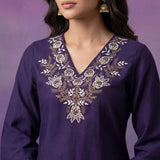 Purple Cotton Blend Embroidered Sequin Work Kurta set with Dupatta
