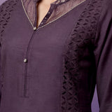 Purple Embroidered A-line Kurta Set
