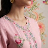 Saavan Pink Embroidered Cotton blend Kurta Set
