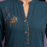 Teal Applique-work Kurta Set
