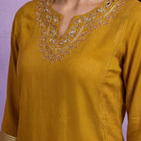 Mustard Embroidered Suit Set with contrast Dupatta