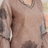 Anvi Beige Floral Printed Organza Suit Set with Dupatta