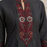 Dinah Grey Embroidered Denim Designer Kurta for Women