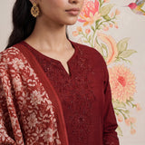 Ragini Maroon Embroidered Straight Suit Set with Dupatta