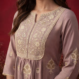 Zari Lavender Mirror Work Cotton Kurta Set
