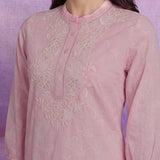 Pink Ethnic Motifs Embroidered Regular Thread Work Pure Cotton Kurta with Trousers