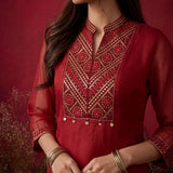 Blood Red Embroidered Chinon Tunic