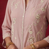 Pink Embroidered Crinkle Cotton Co-ord Set