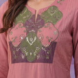 Pink Panelled A-Line Kurta set