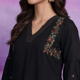 Black Embroidered V-Neck Co-ord Set