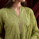 Spring Green Embroidered Chanderi Suit Set