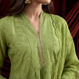 Spring Green Embroidered Chanderi Suit Set
