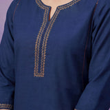 Blue Cotton Blend Embroidered Kurta Set