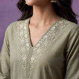 Mint green Embroidered Suit Set with Dupatta