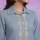 Blue Embroidered Pure Cotton Kurta with Palazzo Set