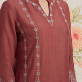 Akshi Red Embroidered A-line Linen-blend Tunic