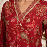Dark Pink Metallic Print & Pearl Kurta Set