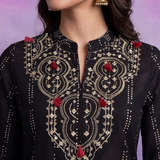 Black Pure Cotton Bandhani Print Straight Kurta with Mirror Embroidery & Palazzo Set
