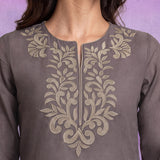 Lavender Floral Embroidered Straight Kurti