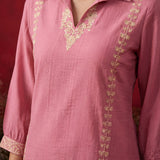 Peach Embroidered Cotton Blend Regular Co-ord Set