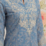 Iraavat Blue Embroidered Cotton Kurta Set