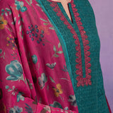 Fuchsia Viscose Rayon Zari Dori Embroidered Straight Kurta Set with Dupatta