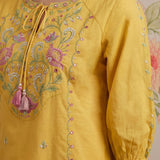 Yellow Phool Collection Kurti With Multi-Colour Embroidery