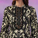 Black Ikat Printed Kurta Set with Dori Embroidery