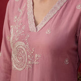 Iris Pink Embroidered Rayon Co-ord Set for Women