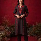 Brown Embroidered Cotton Blend Everyday Kurta