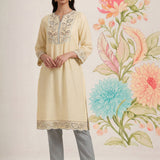 Grace Ivory Embroidered Cotton Gauze Kurta for Women