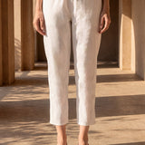 White Poplin Lycra Regular Fit Capri