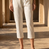 Ivory Cotton Blend Regular Fit Capris