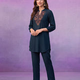 Teal Embroidered Co-ord Set with Raglan Sleeves