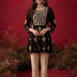 Zari Black Mirror Work Cotton Kurta Set