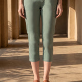 Green Cotton Blend Tapered Fit Capri