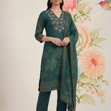 Kasni Teal Printed Suit Set with Dupatta