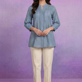 Spa Cotton Resham Zari Embroidered Puff Sleeve Shirt