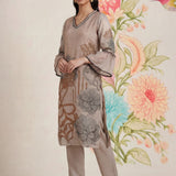 Anvi Grey Floral Printed Organza Suit Set with Dupatta