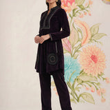 Firdaus Deep Wine Embroidered Velvet Co-ord Set for Women