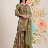 Manjari Green Printed Garara Suit Set with Dupatta