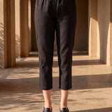 Black Cotton Blend Regular Fit Capris