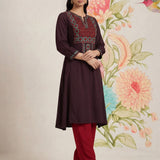Jugni Wine Embroidered A-line Kurta