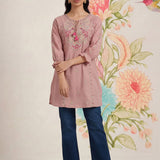 Peach Phool Collection Kurti With Multi-Colour Embroidery