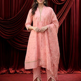 Pink Embroidered Chanderi Suit Set